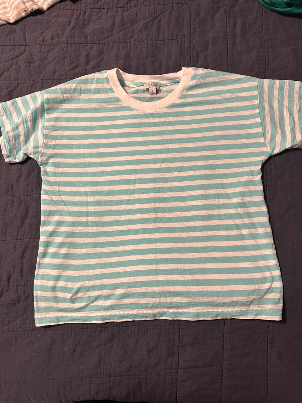 J. Crew Aqua& White Striped Crew Neck Tee